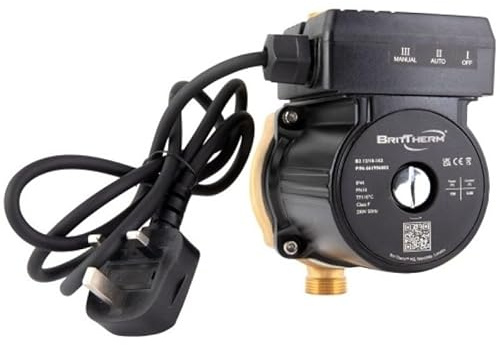 BritTherm B2 12/10-162 Bronze Booster Circulator Pump – 2-Speed Automatic Control, Domestic & Light Commercial Water Pressure Pump, 10m Head, 1.80m³/h Flow, 6-Year Warranty