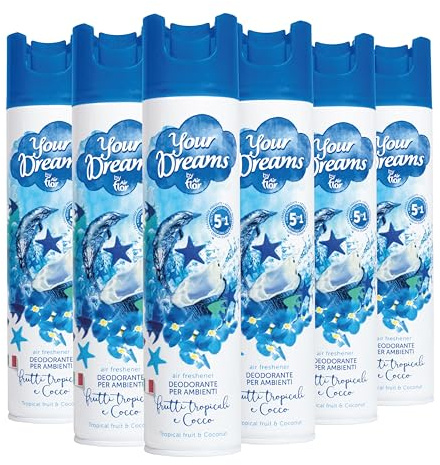 YOUR DREAMS | Profumatore per Ambienti Spray a Base Acquosa, Frutti Tropicali & Cocco, 6x300ml