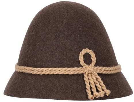 Steigenhöfer Original Herren Trachtenhut, Wanderhut, Filzhut Stopselhut - Heinrich - 100% Schurwolle - Schmale Krempe & Kordel - Zum Förstern & Wandern oder zum Oktoberfest - Braun - 59