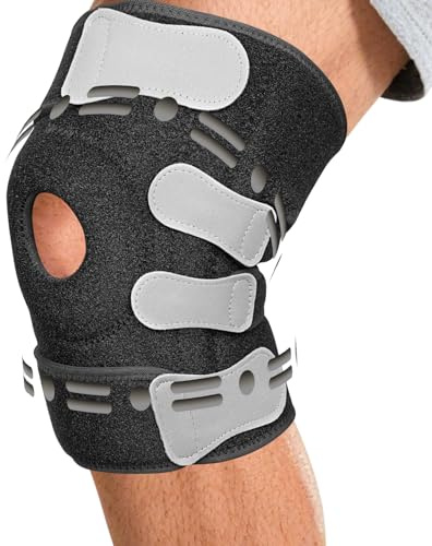 PNGOS Kniebandage Männer Damen, Verstellbare Knieorthesen mit EVA-Silikonpolster, Bandage Knie für Meniskus, Arthr, ACL, Kompression Stabilisierung Kniestütze für Basketball, Yoga, Laufen