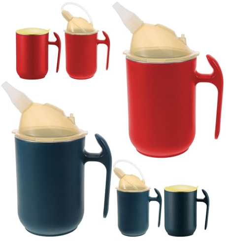 2 vasos con pico 3 en 1 para personas mayores, 400 ml, vasos con boquilla para personas mayores con asas, vasos a prueba de fugas, tazas para disfagia para el cuidado y cuidado de ancianos y pacientes