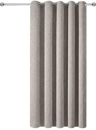 Aspire Homeware 100% Blackout Eyelet Linen Curtains for Living Room 66x84 Inch Thermal Insulated & Super soft Ring Top Beige Curtain Single Panel with Matching Tieback