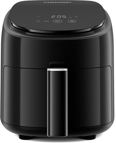 Chefman Mini Friggitrice ad Aria 2L –Friggitrice ad Aria Compatta e Salvaspazio, Niente-PFAS e Cestello Antiaderente, Pasti Rapidi e Veloci in Minuti, Timer Digitale e Avviso Scuotimento – Nera