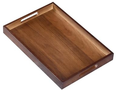 Bamboo Serving Tray Handles, 38x26x4cm Wooden Board Coffee Table Breakfast | Dark Brown, Dinner, Food, Snack, Home Decorative Storage for Bed, Tea, Kitchen