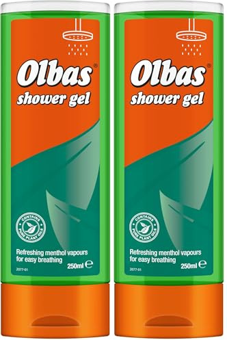 Olbas Shower Gel 250ml - Refreshing Menthol Vapours for Easy Breathing - Contains Pure Plant Oils (Pack of 2)