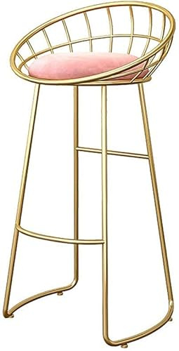 OGYJMSFN Barhocker Theken-Barhocker for Kücheninsel, modischer Hocker mit schmiedeeiserner Halterung, Frühstücksstuhl, goldene Beine, rosa Schwammpolster-Design(Sitting Height 65cm)