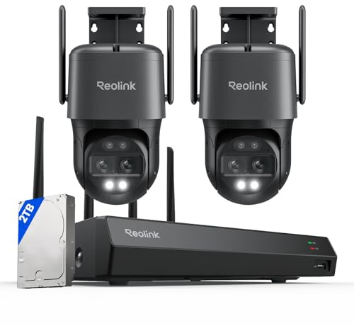 Reolink 4K 8MP Wi-Fi 6 PTZ Überwachungskamera Aussen WLAN mit Dual-Objektiv, Auto-Tracking-Zoom, 12CH WLAN NVR, Integrierte 2TB HDD, RLN12W + 2X TrackMix WiFi-B