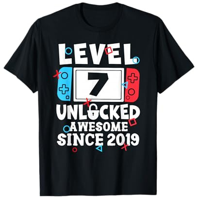 Level 7 Unlocked Awesome Since 2019 7th Birthday Kids T-Shirt