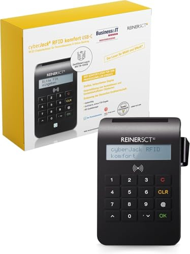 REINER SCT cyberJack RFID Komfort USB-C Chipkartenleser | Für Online-Banking, Personalausweis (eID) und RFID-Chipkarten. Mit USB-C und sicherer TAN-Funktion.