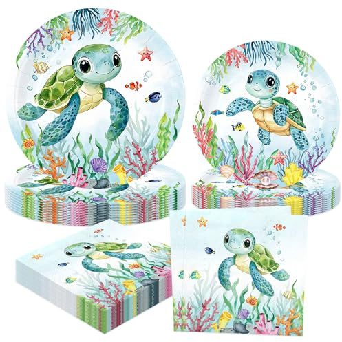 72PCS Ocean Plates and Napkins Under the Sea Decorations Sea Animal Party | Underwater Beach Summer Birthday Party Supplies 24 Guest