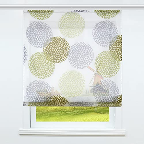 CORLIF Voile Raffrollo mit Klettband Bändchenrollo Transparent Vorhänge mit Kreis-Motiven Druck Design Modern Sand BxH 100x140 cm 1 Stück