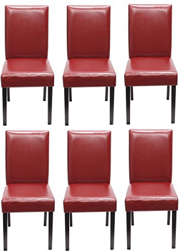 Mendler 6er-Set Stuhl Littau - Leder, rot, dunkle Beine