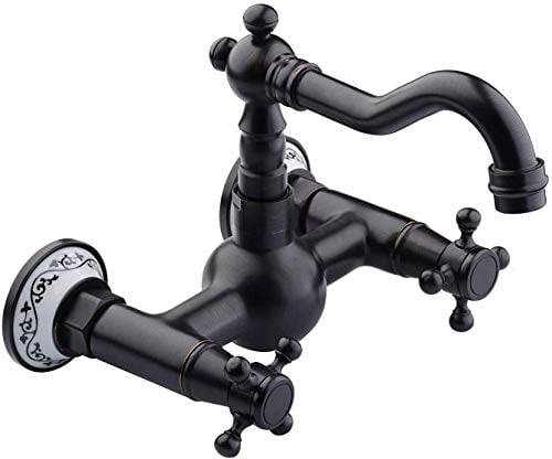 Hiendure® Wandmontage Zwei Griffe 2-Loch Küchenarmatur Spültischarmatur Aus Messing Keramik-Kartusche Mischbatterie Wasserhahn schwenkbarer Rohrauslauf Öl-rieb Bronze