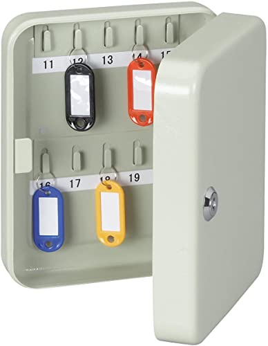 MAUL Boite a Clef 20x16,5x6 cm | Coffre de Rangement pour 20 clés | Armoire verrouillable en Acier allié | Porte-clés Inclus | Boîte à clés pour l'atelier, Le Bureau et Le Couloir | Gris