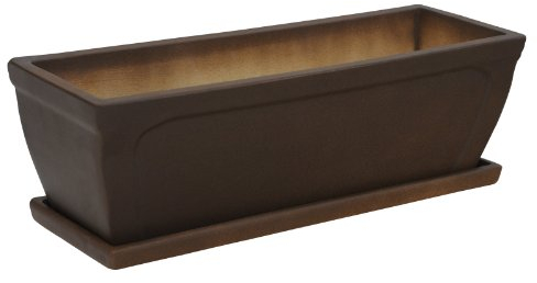 Balkonkasten mit Unterschale, 58x20x18 cm, braun-matt, frostsicher aus Steinzeug-Keramik (hochwertiger als Steingut)