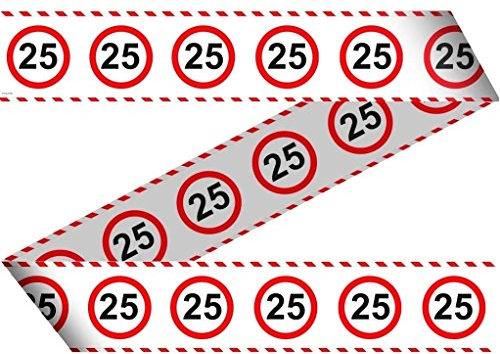 Folat 25. Geburtstag Absperrband Party-Deko Weiss-rot-schwarz 15mx7,5cm