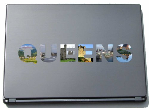 INDIGOS UG Laptop Aufkleber Queens Sticker Notebook Skin 290 mm mit Sehenswürdigkeiten Ihrer Stadt - auch als Autoaufkleber - Heckscheibe - selbstklebend - wetterfest