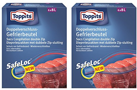 Toppits Doppelverschluss Beutel 8L (33 x 38cm), 2er Pack (2 x 6 Beutel)