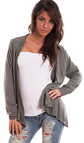 Toocool - Cardigan Donna spolverino Senza Chiusura Lurex Maniche Lunghe Nuovo AS-2307 [Taglia Unica,Verde Militare]