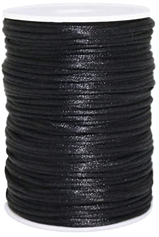 Fqtanju 2 mm x 91,4 m de qualité premium Rattail Nylon Rouleau de cordon satiné, Kumihimo Rattail, chinois Nœud, Noir