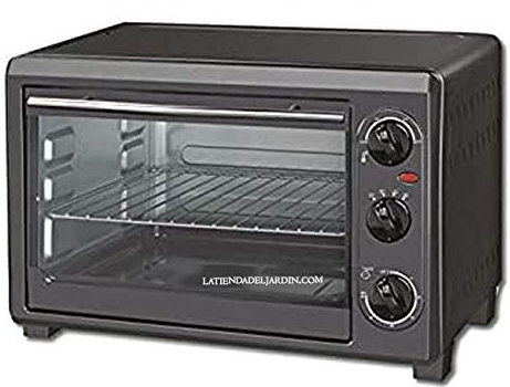 Forno elettrico 1500 W, 26 litri, Acciaio Inox, Nero, temperatura regolabile 100-230ºc porta di doppio vetro e maniglia in acciaio inox. Selettore di 6 posizioni.