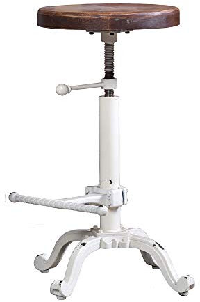 Topower Industrie-Hocker / Barhocker, Holz, Retro-Stil, Vintage-Stil, drehbar, höhenverstellbar antik-weiß