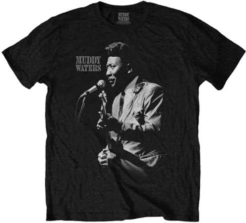 Muddy Waters Live Microphone Poster Logo Cotton T-Shirt Black M