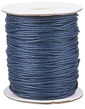 Pandahall 100 Yards/Roll 1.5mm tressé Coton ciré Cordon chaîne Bijoux à bricoler soi-même Artisanat macramé Faisant des Perles Fil Corde avec Bobine (Bleu prussien)