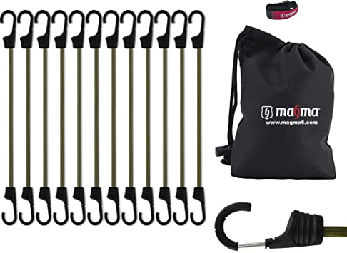 Magma Set de 12 Tendeur Elastique avec Crochet | Elastiques Résistants pour Vélo, Moto, Voiture, Tente, Camping et Remorque | Sangle à Bagage ou Bâches | Usage Militaire et Extérieur | Vert, 45cm