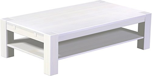 Brasilmöbel Couchtisch Rio Kanto 160x90 cm Pinie Weiß mit Ablage Wohnzimmertisch Holz Tisch Pinie Massivholz Stubentisch Beistelltisch Echtholz Größe und Farbe wählbar