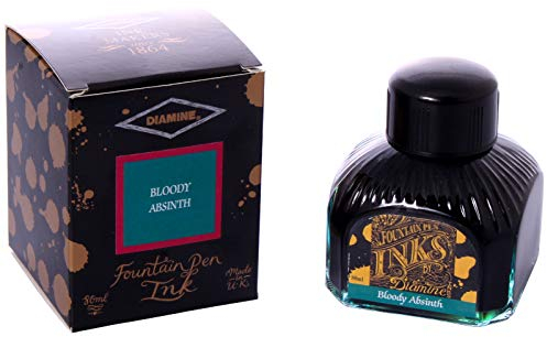 Diamine Brand Fountain Pen Ink, 80ml Bottle, Bloody Absinth, Red
