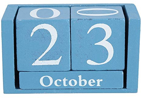 Wood Calendar - Vintage Wooden Calendar Desktop Wood Block Month Date Display Home Office Decoration (Color : Blue)