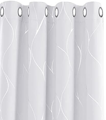 Deconovo Vorhang Abdunkelnd Vorhänge Dicke Thermovorhang Kälteschutz Hitzeschutz, Gardinenn mit Ösen, für Schlafzimmer, 214x132 cm(HöhexBreite), Silber Grau, 2er Set