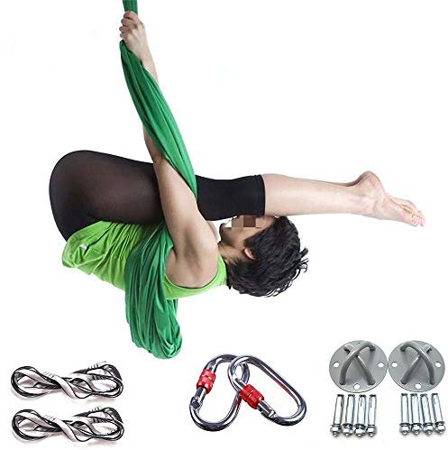 WDMSN Aerial Yoga Hammock Stand Kit Premium Silk Swing Strap Set 5 * 2.8M Antigravity Exercises Frame Trapeze Silks Sling/Inversion Tool for Professional Safety - Lots of Colours,Green
