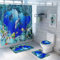 Enhome 4 Pcs Ensemble Rideau de Douche Salle de Bain Tapis Contour WC Tapis de Bain Antidérapant Couvre Couverture de Toilette Siège - Monde des Fonds Marins (Créatures Aquatiques)