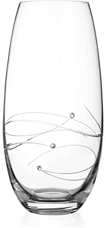 DIAMANTE Spiral Hand Cut Crystal Barrel Vase with Swarovski Crystals 25cm in gift box