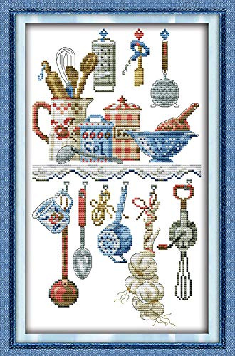 Awesocrafts Kreuzstich Stickpackungen, Geschirr Abstrakt Bilder Vorlagen Stickerei Set Vorgedruckt