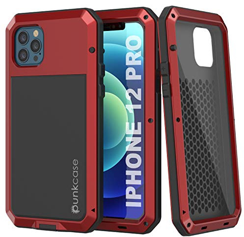 Punkcase Schutzhülle für iPhone 12 Pro, Metallgehäuse, robust, Militärqualität, stoßfest, Aluminium und TPU, Design für iPhone 12 & iPhone 12 Pro (15,5 cm) (2020) [rot]