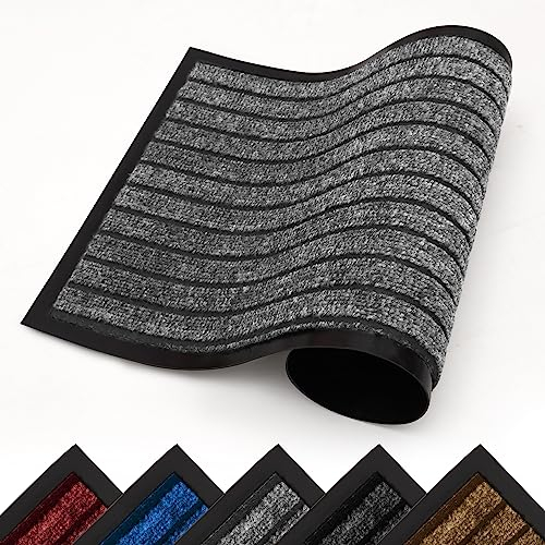 Hafaa Door Mat Indoor & Outdoor Grey 50x80 cm Non Slip Washable Doormat Dirt Trapper Water Absorbent Rubber Mat Heavy Duty Floor Mats