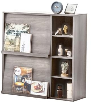 Iris Ohyama, Meuble, Étagère, Bibliothèque de Rangement, avec 2 Portes rabattables et 4 Compartiments, Modulable, Bureau, Chambre, Salon, Salle à Manger - Flap Rack FR-F2-Chêne Gris