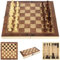 3 in 1 Schach Backgammon Set - Hochwertiges Holz Schachbrett 24x24, Edles Schachspiel für Kinder und Erwachsene
