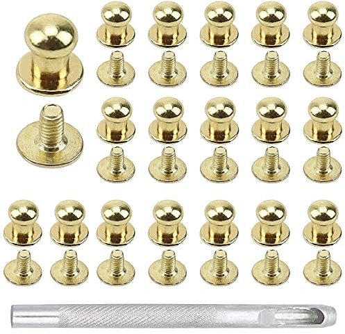 YPLonon Leder Nieten Schraubnieten 80 Stück Runde Kopf Nagel Nieten 6MM Kopfnieten mit Schraubverschluss Gold Knopfschraube Nieten Bolzen mit Schlag Rivet Button Hohlnieten für Gürtel Ledertaschen DIY
