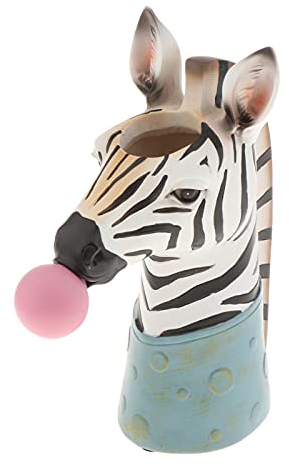 Kunstharz-Tierkopf-Vase, Blasen, Tiergesicht, trockene Blumenvase, Kunstharz, Blumenarrangement, Pflanzgefäß, Desktop, Hirsch, Zebra-Kopf-Skulptur, Zuhause, Wohnzimmer, Dekoration (Zebra)