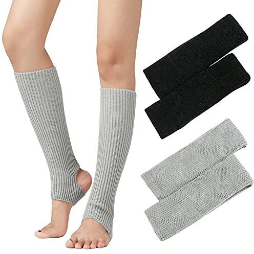 PHOGARY 2 Paare Stulpen Damen Mädchen Ballettstulpen mit Fersenloch Beinwärmer, Ballett Yoga Stulpen Legwarmer Beinstulpen Stricken Häkelarbeit Pulswärmer Mädchen Stiefel Boot Abdeckung Alpaka Socken