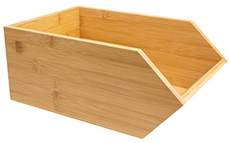 Alsino Stapelbare Aufbewahrungsbox – vielseitige Bambusbox fürs Büro, 30,5cm x 20,3cm x 12,7 cm, offene Ablage aus nachhaltigem Bambus – naturfarben (HB-006 B)