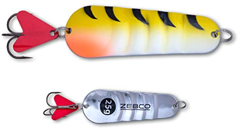 Zebco Premium Trophy Z-Ace Blinker Angelköder gewellter Hecht Köder mit rotem Anbisspunkt am Drillings-Angelhaken Raubfisch Spoons Angel-zubehör, Perch, 25 g