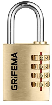 GRIFEMA, GA1005 Candado de Combinación, Cerradura de Combinación de 4 Dígitos para Escuela, Cerradura de Combinación de Cobre, Adecuada para Gimnasio, Maleta de Equipaje, Dorado