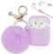 PERSONALLY YOURZ Airpods Case Cover, For Apple Airpod 2 & 1 Generation, Silicone Shockproof Protective Airpod Case【Front LED Visible, Support Wireless Charging】With Keyring & Fluffy Pompom - LILAC