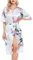 Lovasy Peignoir Satin Femme Robes de Chambre et Kimonos de Mariée Robes de Chambre Soie Court Kimono Col V avec Ceinture,Blanc,L