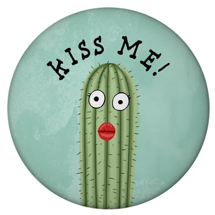 Kiss me Kaktus Magnet rund mit Flaschenöffner lustiger Magnet rund mit Flaschenöffner für den Kühlschrank zum Befestigen von Fotos, Postkarten oder Haushaltsplan